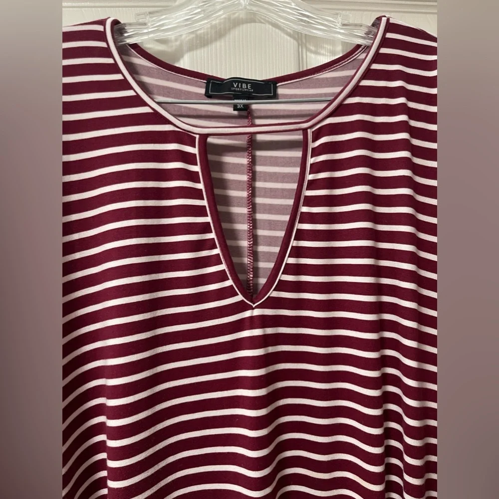 VIBE SPORTSWEAR Womens Plus Burgundy & White Striped Short Sleeve dress Size 3XL - Picture 5 of 6